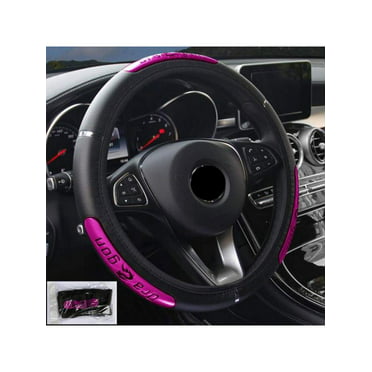 Black Purple Carbon-Fiber Style Leather Car Steering Wheel Cover Protect 37-38cm 